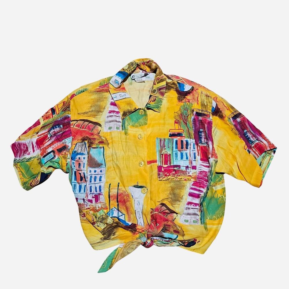 90s Saint Germain Paris yellow front tie top
